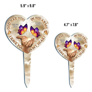 God Has You In His Arms, I Have You In My Heart - Memorial Personalized Custom Stain Glass Style Acrylic Garden Stake - Sympathy Gift For Family Members