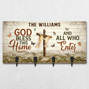 God Bless This Home - Personalized Custom Home Decor Key Hanger, Key Holder - Christian Gifts For All Believers, Jesus Lovers