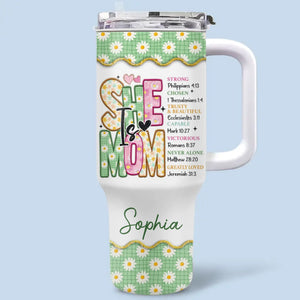 Faithful, Fearless, Forever Mom - Personalized Custom 40 Oz Stainless Steel Tumbler With Handle - Christian Gifts For All Believers, Jesus Lovers