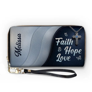 Faith, Hope, Love - Personalized Custom Leather Long Wallet - Christian Gifts For All Believers, Jesus Lovers