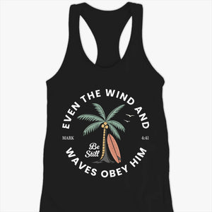 Even The Storm Knows His Name - Racer Back Tank Top, T-Shirt - Christian Gifts For All Believers, Jesus Lovers