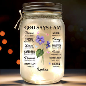 God Says I Am Special - Personalized Custom Mason Jar Light - Christian Gifts For All Believers, Jesus Lovers