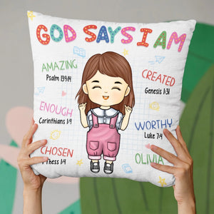 Custom Kid Pillow - Personalized Christian Gifts For All Believers - God Says I Am Amazing