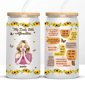 Custom Glass Cup, Iced Coffee Cup - Personalized Christian Affirmation Gifts For Yourself, All Believers, Jesus Lovers - My Daily Bible Affirmations