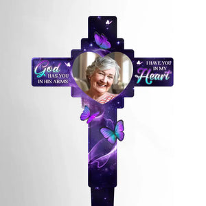 Custom Photo In Our Hearts Always - Memorial Personalized Custom Stain Glass Style Acrylic Garden Stake - Sympathy Gift For Family Members