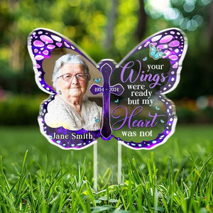 Custom Photo Your Memory Is A Treasure - Memorial Personalized Custom Stain Glass Style Acrylic Garden Stake - Sympathy Gift For Family Members