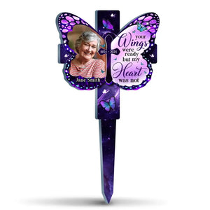 Custom Photo In Our Memories Forever - Memorial Personalized Custom Stain Glass Style Acrylic Garden Stake - Sympathy Gift For Family Members