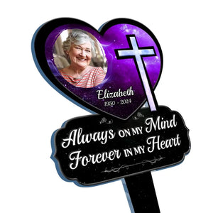 Custom Photo God Loves You Forever - Memorial Personalized Custom Stain Glass Style Acrylic Garden Stake - Sympathy Gift For Family Members