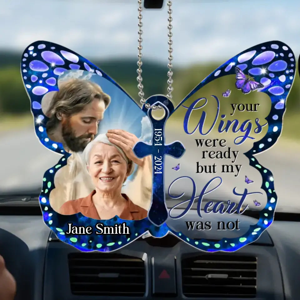 Custom Photo God Has You In His Arms - Memorial Personalized Custom Car Ornament - Acrylic Custom Shaped - Sympathy Gift For Family Members