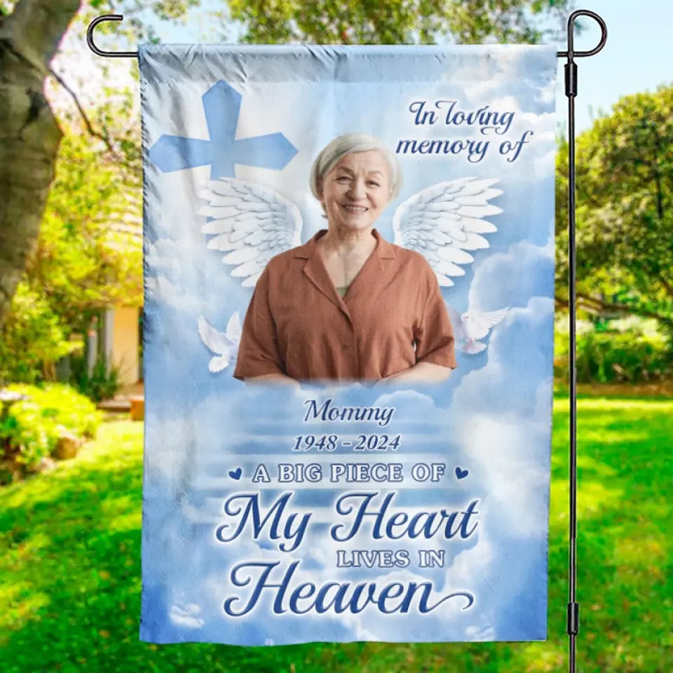 Custom Photo A Big Piece Of My Heart Lives In Heaven - Memorial Personalized Custom Flag - Sympathy Gift For Family Members