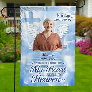 Custom Photo A Big Piece Of My Heart Lives In Heaven - Memorial Personalized Custom Flag - Sympathy Gift For Family Members