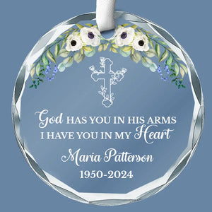 Now In God's Hands, Still In My Heart - Memorial Personalized Custom Circle Glass Ornament - Sympathy Gift For Family Members