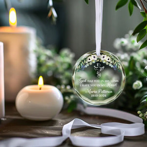 Now In God's Hands, Still In My Heart - Memorial Personalized Custom Circle Glass Ornament - Sympathy Gift For Family Members