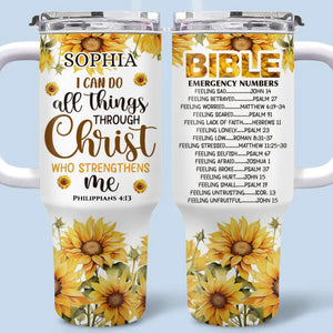 Can Do All Things Through Christ - Personalized Custom 40 Oz Stainless Steel Tumbler With Handle - Christian Gifts For All Believers, Jesus Lovers