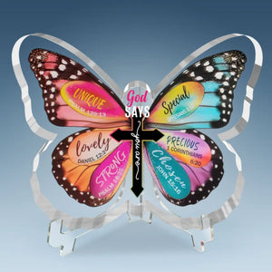 God Says You Are Precious - Butterfly Shaped Acrylic Plaque - Christian Gifts For All Believers, Jesus Lovers