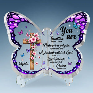 You Are A Precious Child Of God - Personalized Custom Butterfly Shaped Acrylic Plaque - Christian Gifts For All Believers, Jesus Lovers