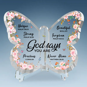 God Says You Are Never Alone - Butterfly Shaped Acrylic Plaque - Christian Gifts For All Believers, Jesus Lovers