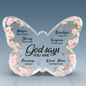 God Says You Are Never Alone - Butterfly Shaped Acrylic Plaque - Christian Gifts For All Believers, Jesus Lovers