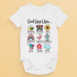 God Says I Am Loved - Baby Onesie - Christian Gifts For All Believers, Jesus Lovers, Baby Kids, Newborn Baby