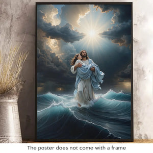 Faith Overcomes The Waves - Vertical Poster - Christian Gifts For All Believers, Jesus Lovers