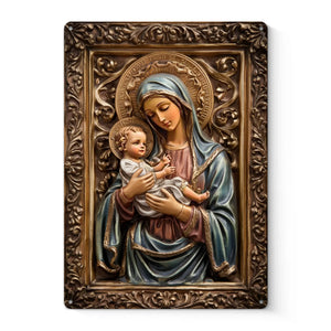 In Her Arms, We Find Peace - Home Decor Metal Sign - Catholic Gifts For All Believers