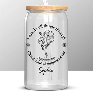 God’s Love Never Fails - Personalized Custom Glass Cup, Iced Coffee Cup - Christian Gifts For All Believers, Jesus Lovers