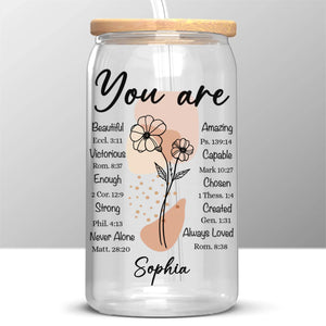 You Are Loved And Chosen - Personalized Custom Glass Cup, Iced Coffee Cup - Christian Gifts For All Believers, Jesus Lovers