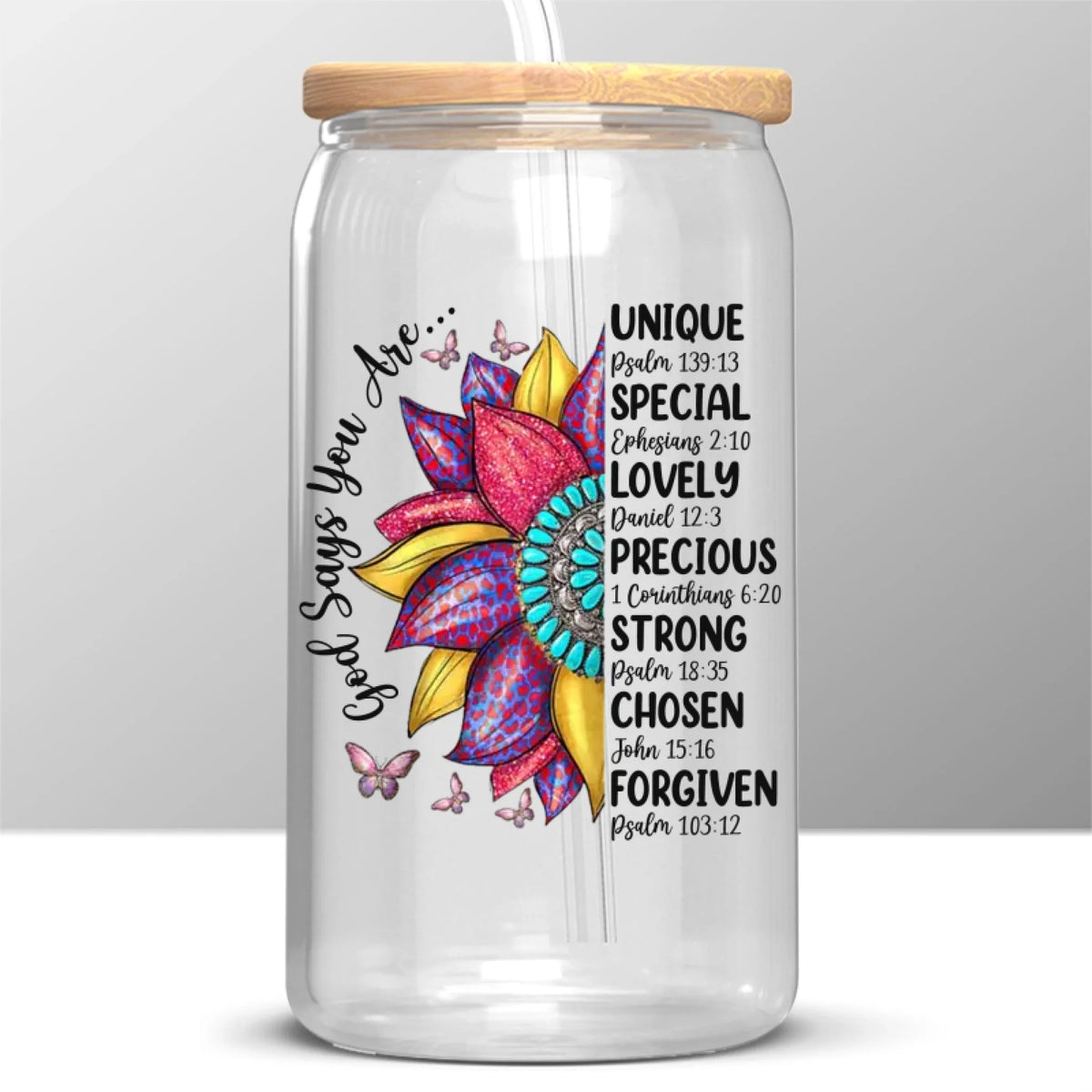 Let Your Faith Bloom - Personalized Custom Glass Cup, Iced Coffee Cup - Christian Gifts For All Believers, Jesus Lovers