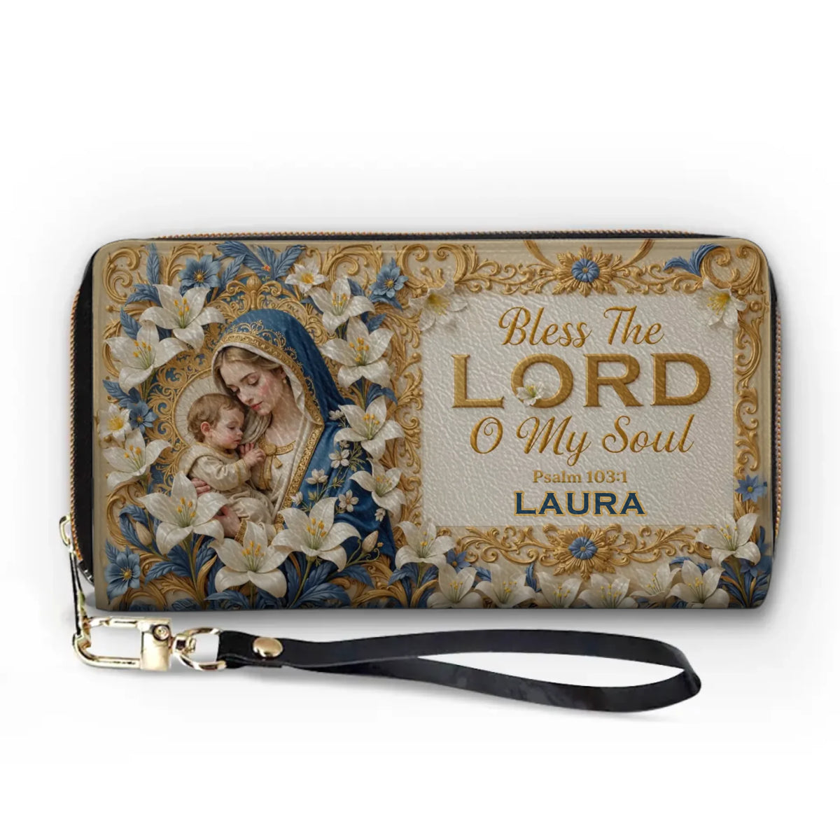 Bless The Lord, O My Soul - Personalized Custom Leather Long Wallet - Catholic Gifts For All Believers