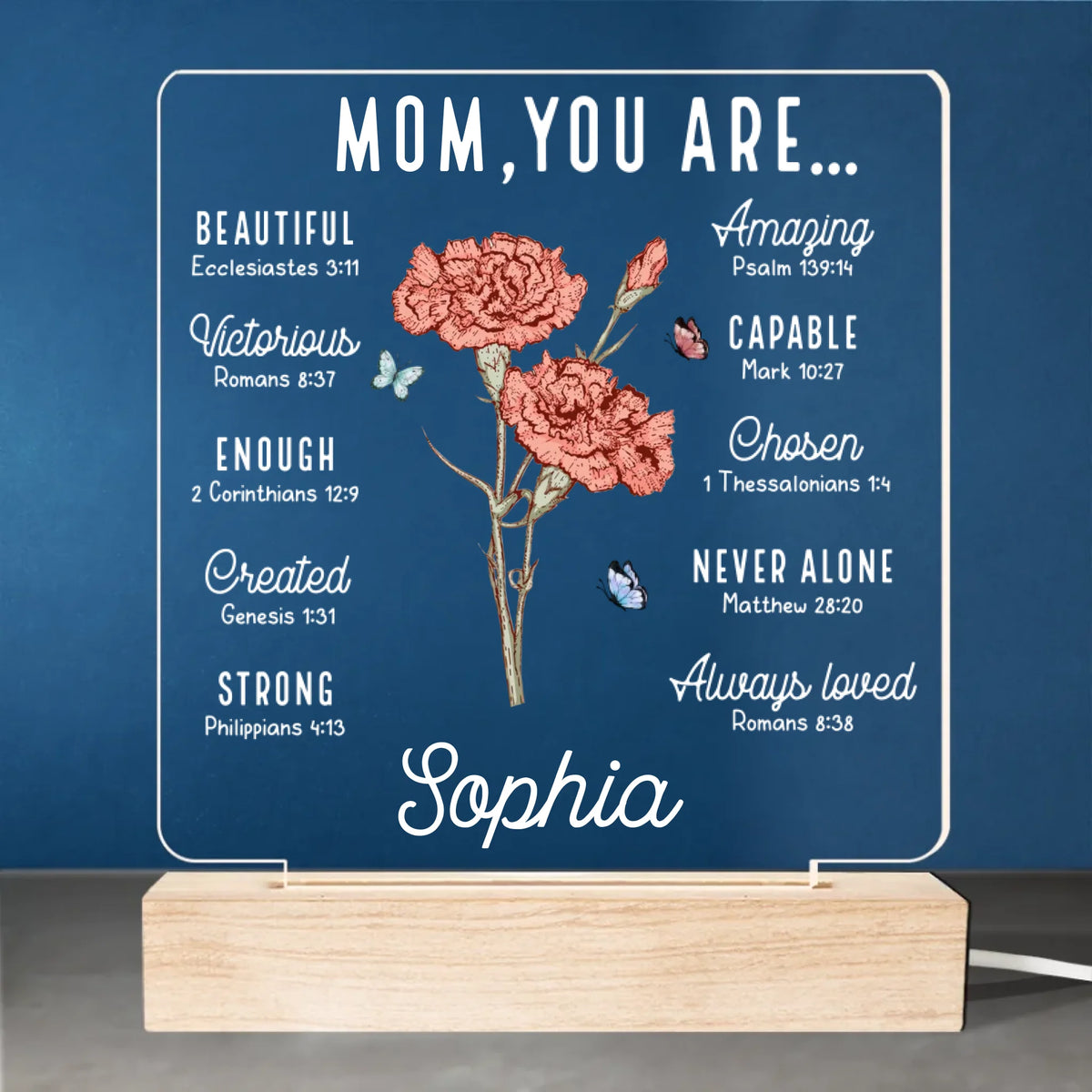 A Woman Of God, A Heart Of Strength - Personalized Custom Shaped Acrylic LED Light - Christian Gifts For All Believers, Jesus Lovers