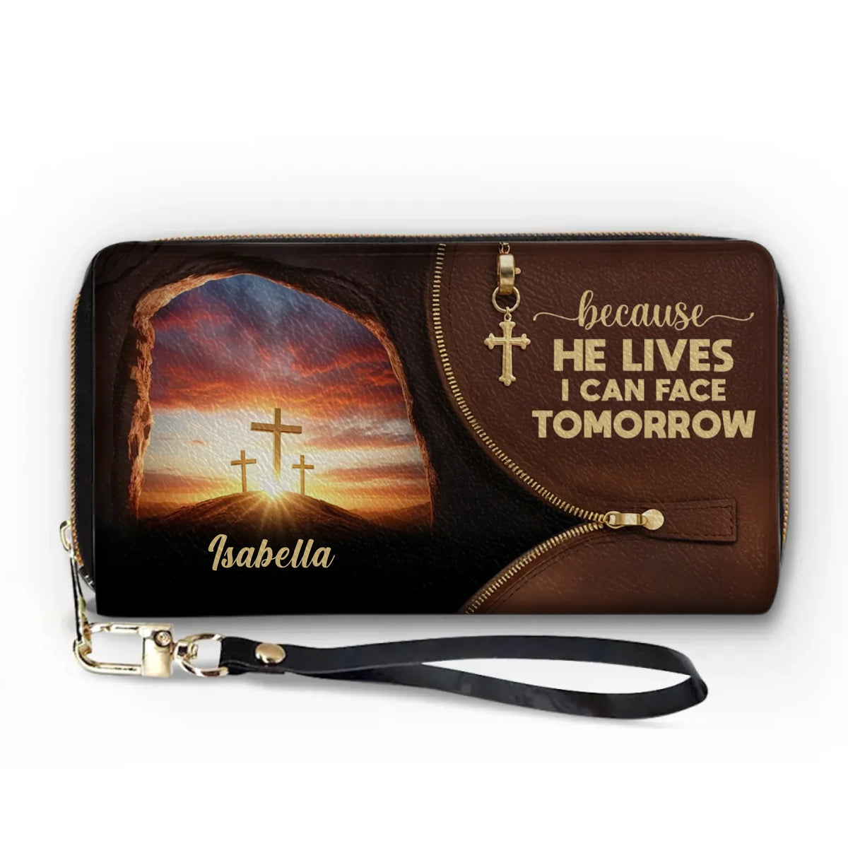 Because He Lives I Can Face Tomorrow - Personalized Custom Leather Long Wallet - Christian Gifts For All Believers, Jesus Lovers