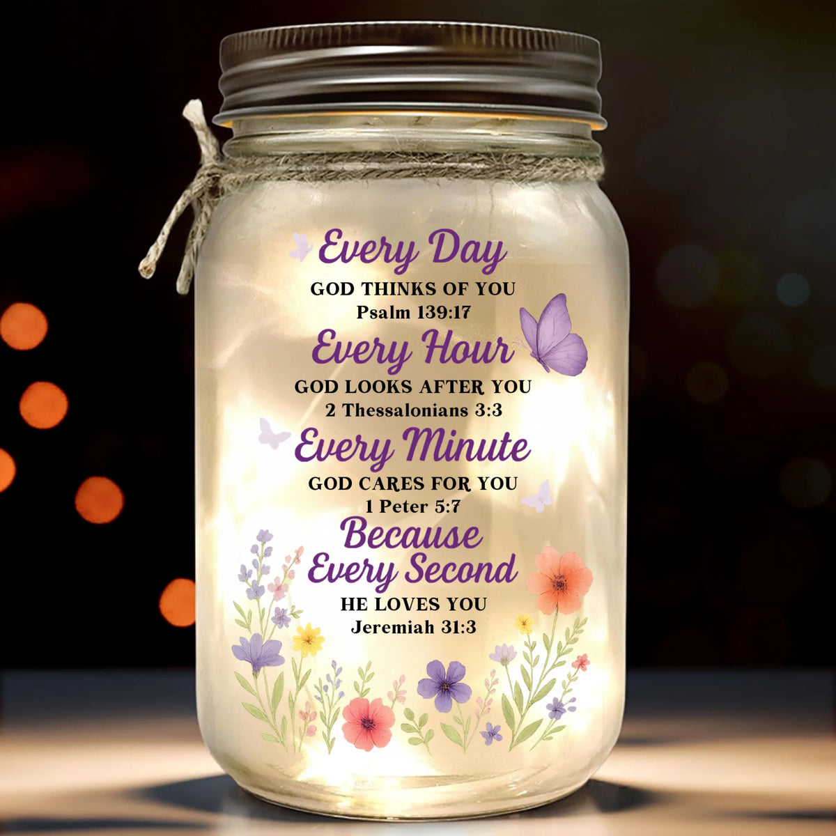 Every Hour God Looks After You - Mason Jar Light - Christian Gifts For All Believers, Jesus Lovers