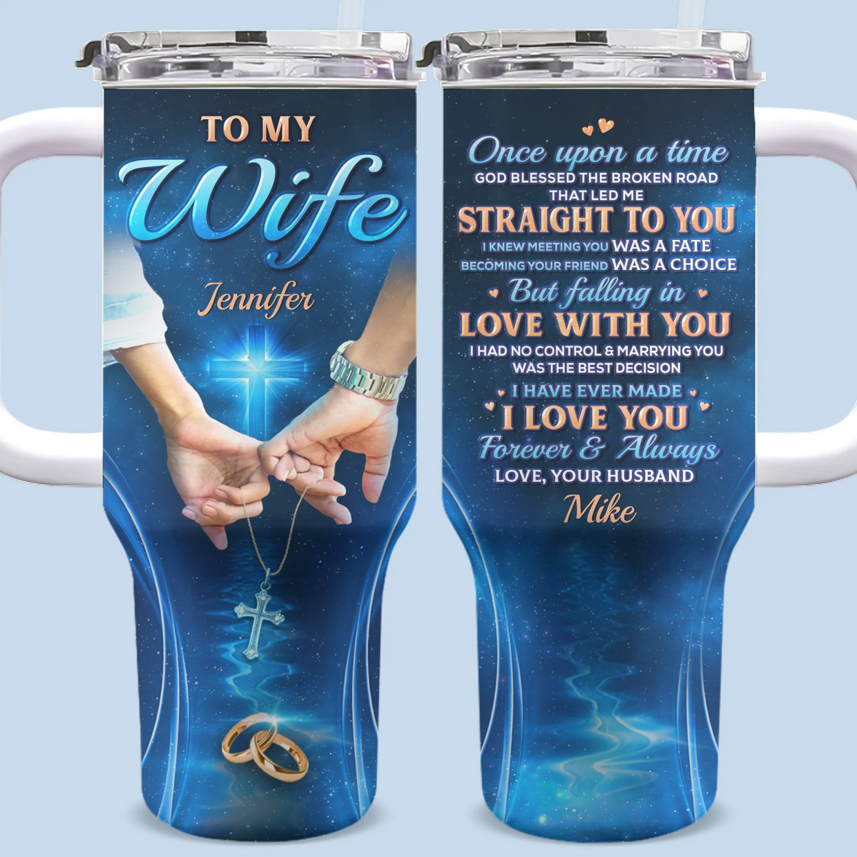 Custom 40 Oz Stainless Steel Tumbler With Handle - Personalized Christian Gifts For All Believers - Once Upon A Time
