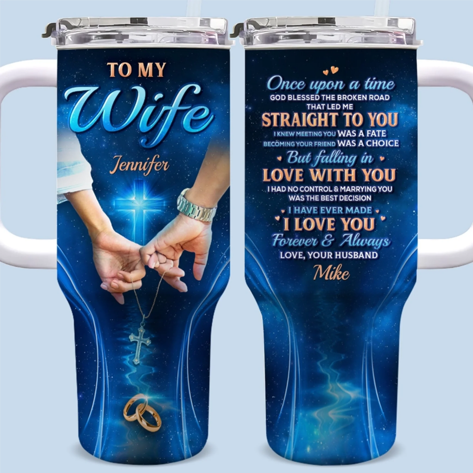 Custom 40 Oz Stainless Steel Tumbler With Handle - Personalized Christian Gifts For All Believers - Once Upon A Time