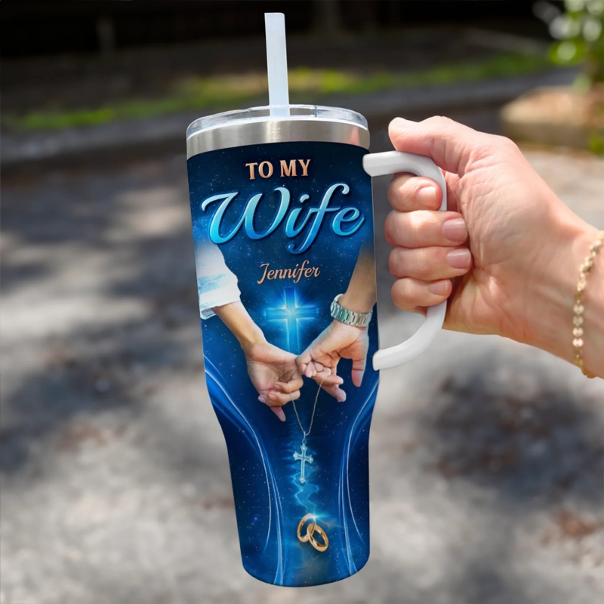 Custom 40 Oz Stainless Steel Tumbler With Handle - Personalized Christian Gifts For All Believers - Once Upon A Time