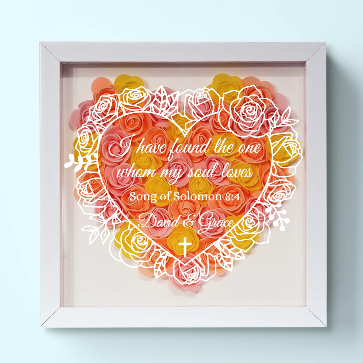 Wowblessing Custom Flower Shadow Box - Personalized Anniversary Wedding Gifts For Husband And Wife, Him And Her, All Believers - Found The One Whom My Soul Loves
