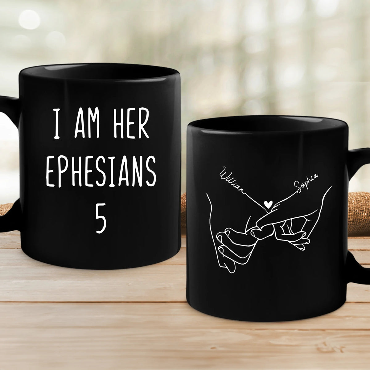 Wowblessing Custom Black Mug - Personalized Anniversary Wedding Gifts For Husband And Wife, Him And Her, All Believers -  I Am Her Ephesians