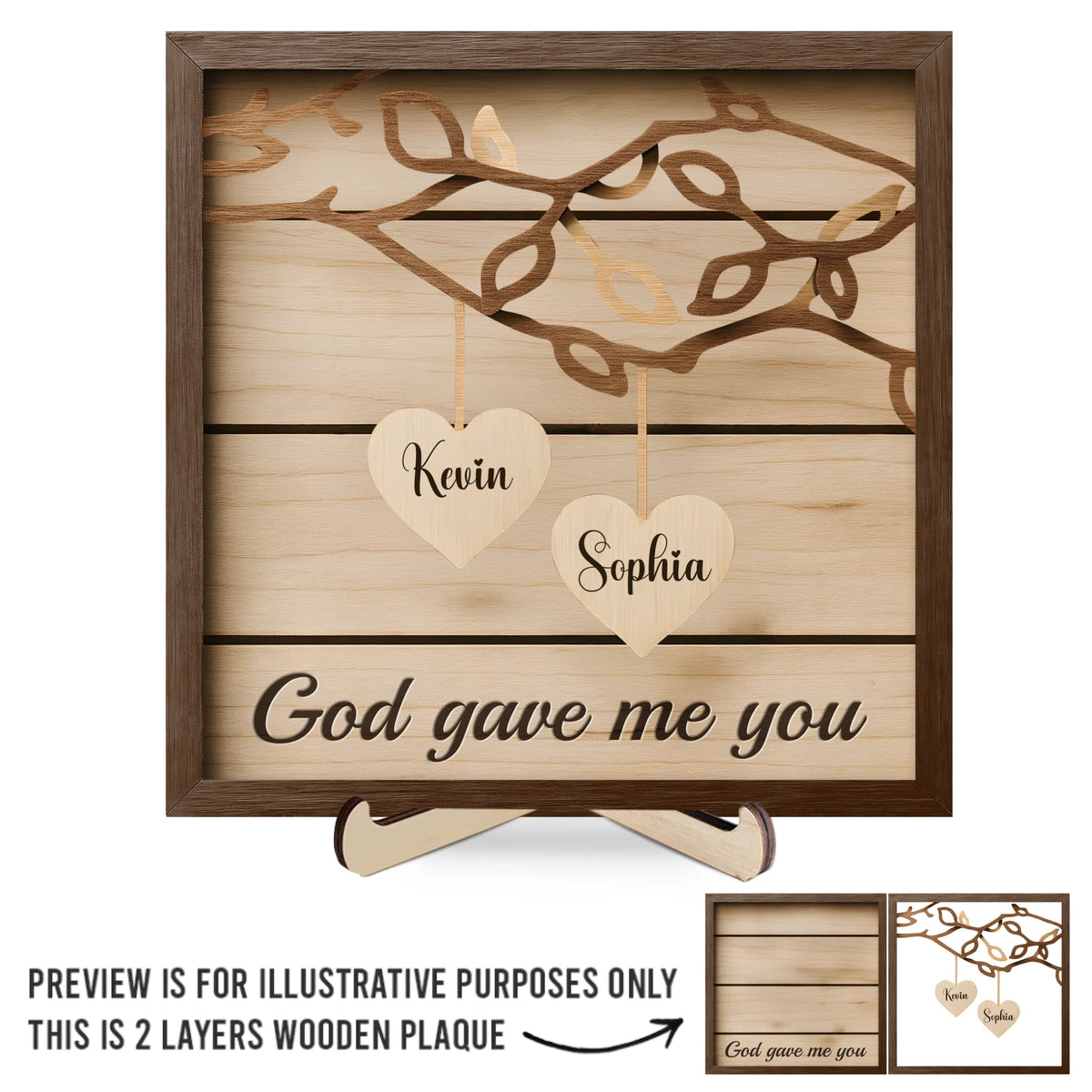 Wowblessing Custom 2-Layered Wooden Plaque - Personalized Anniversary Wedding Gifts For Husband And Wife, Him And Her - God Gave Me You