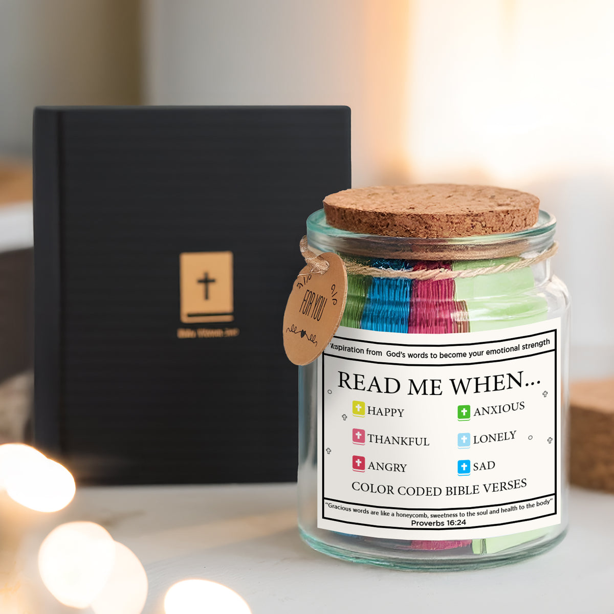 90-Day Color Coded Bible Verse Jar Kit With Printable Scriptures - Christian Gifts For All Believers, Jesus Lovers