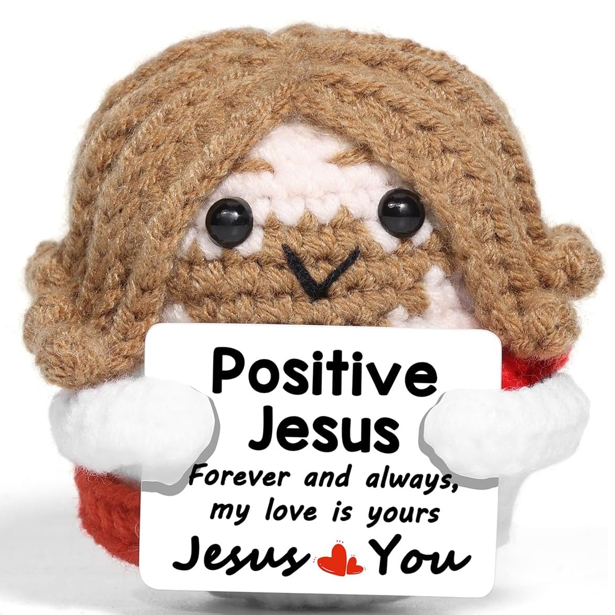Handmade Crochet Jesus Plush With Motivational Message – Christian Toys & Gifts For All Believers, Jesus Lovers - Forever & Always, Jesus Loves You